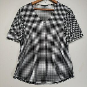 Adrianna Papell Womens Small Top Blouse Shirt Check Puff Sleeve Black White